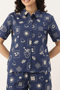 Zivame Knit Poly Loungewear Set - Navy Peony — thumbnail 5